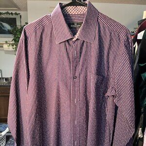 Bugatchi Plum & White Striped Men's Long-Sleeve Button-Up Shirt SZ XL